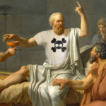 Socrates wearing a skull and crossbones t-shirt