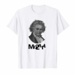 Mozart with Beethoven's portrait on a white tee shirt