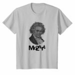 Beethoven's portrait over Mozart's name on a Silver tee shirt